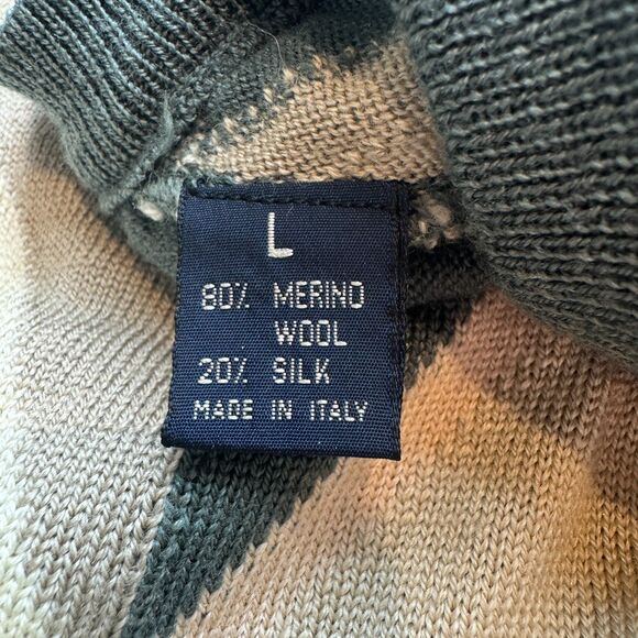 Men's Como Sport Wool & Silk Blend Argyle Sweater - Soft Fern Green/Cream - Picture 6 of 7